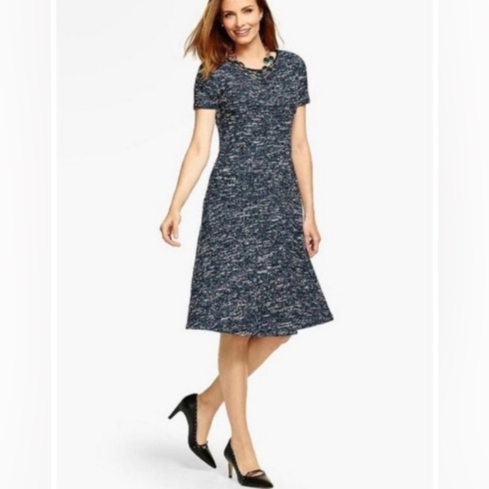 Talbots Tweed Knit Fit and Flare Dress size 12 , zipper in back, leather…